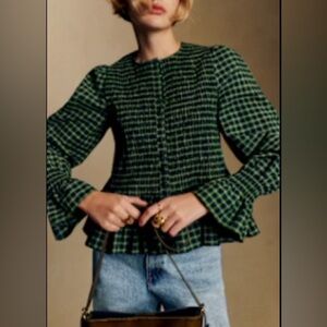 Sezane Deidra Shirt Blue And Green Checks- Pink Creation - Size 6